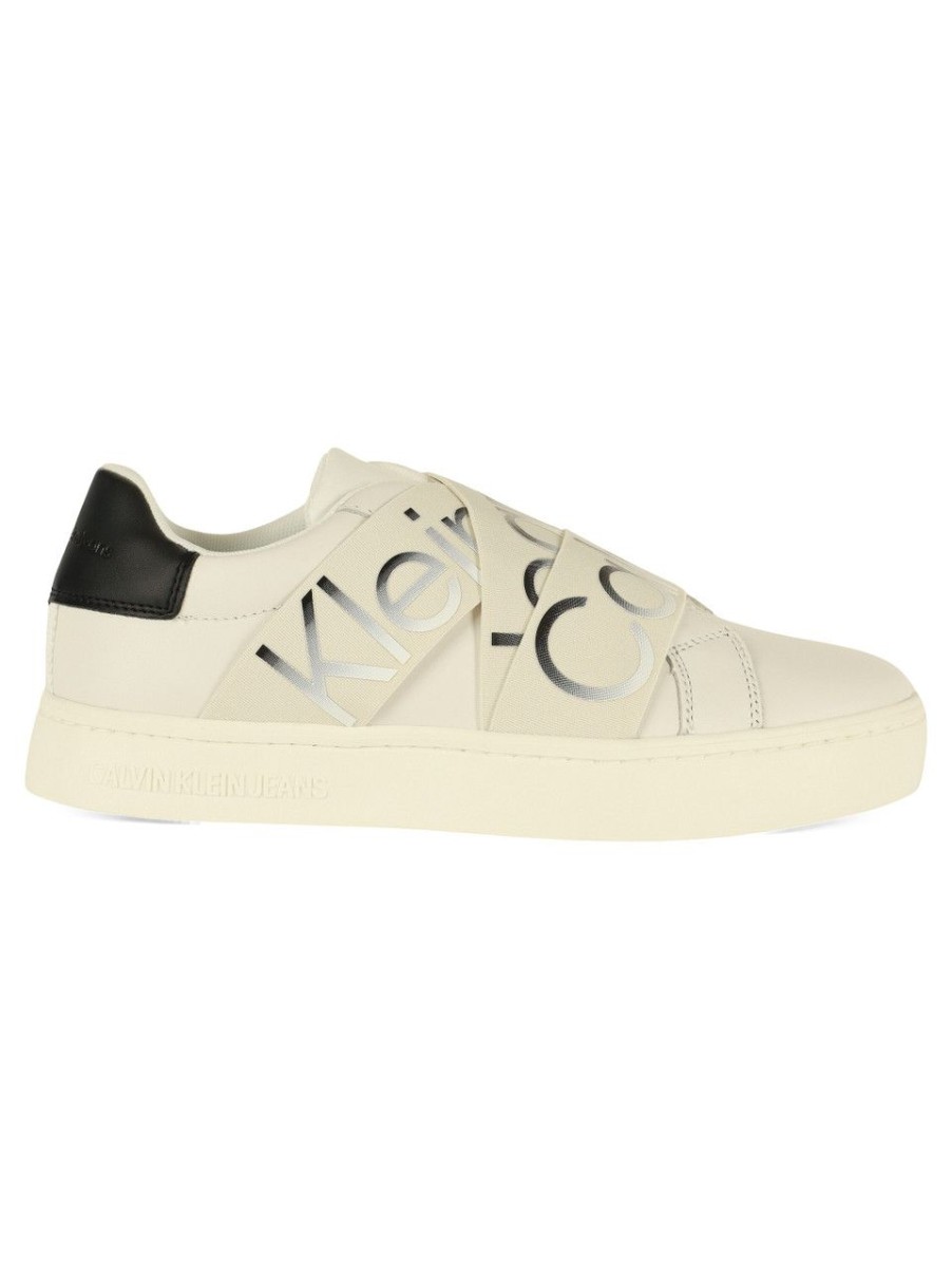 Donna CALVIN KLEIN JEANS | Sneakers Slip On In Pelle Con Scritta Logo Bianco