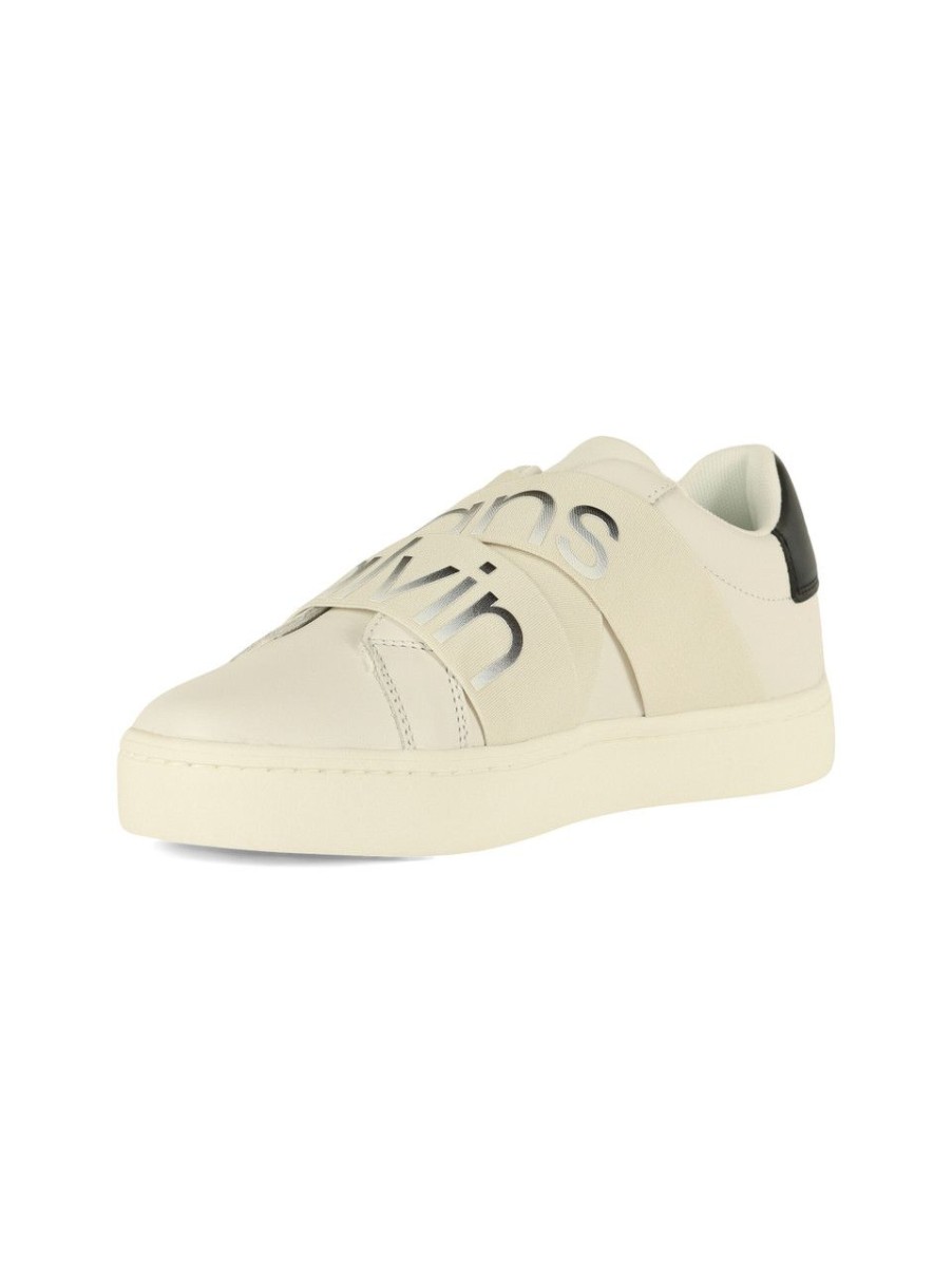 Donna CALVIN KLEIN JEANS | Sneakers Slip On In Pelle Con Scritta Logo Bianco