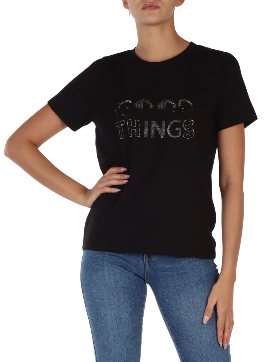 Donna MARKUP | T-Shirt In Cotone Con Strass Nero