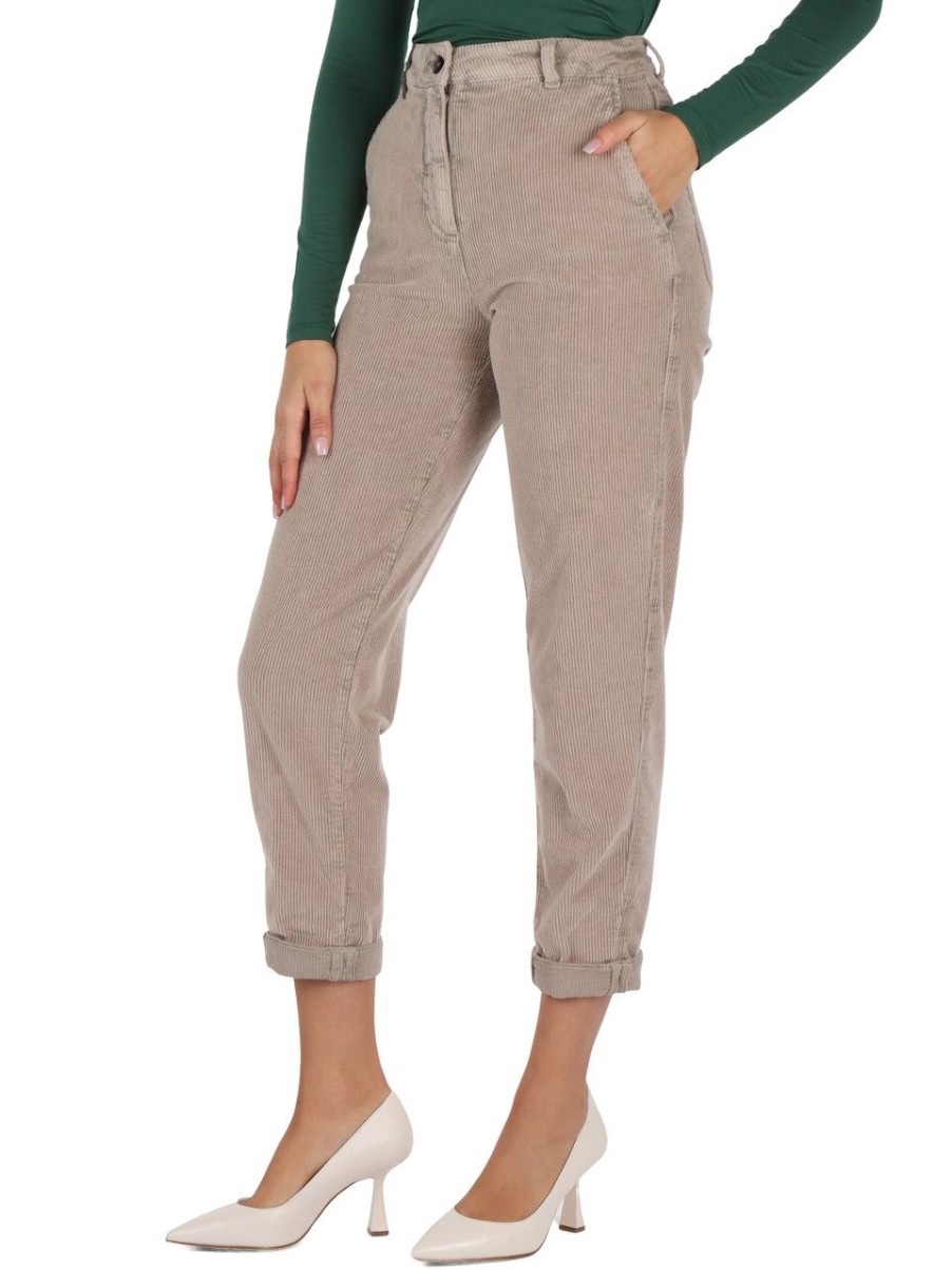 Donna PESERICO | Pantaloni Vita Alta In Velluto A Costine Beige