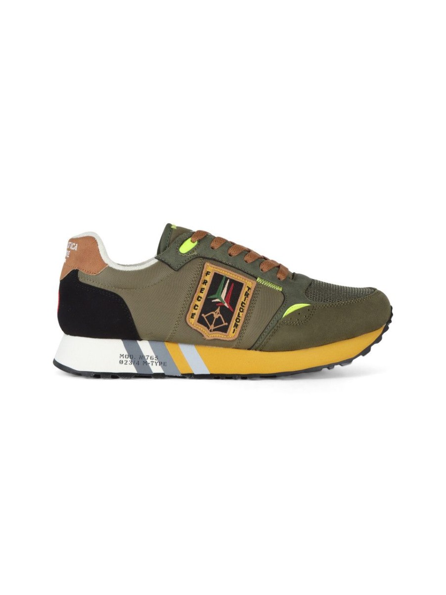 Uomo AERONAUTICA MILITARE | Sneakers In Tessuto Ed Ecopelle Con Patch Logo Verde