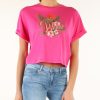 Donna GUESS | T-Shirt In Cotone E Modal Con Nodo Sul Retro Fucsia