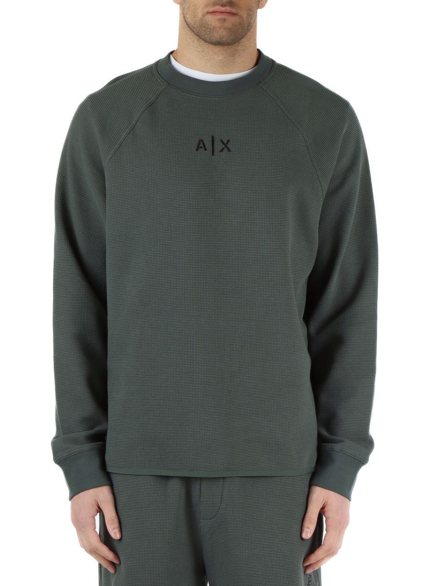 Uomo ARMANI EXCHANGE | Felpa In Misto Cotone Con Ricamo Logo Verde