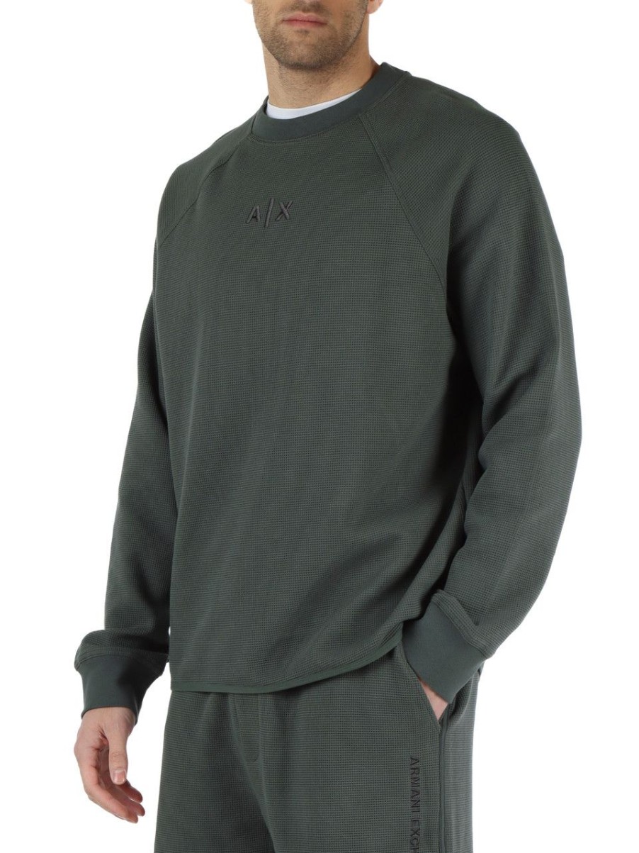 Uomo ARMANI EXCHANGE | Felpa In Misto Cotone Con Ricamo Logo Verde