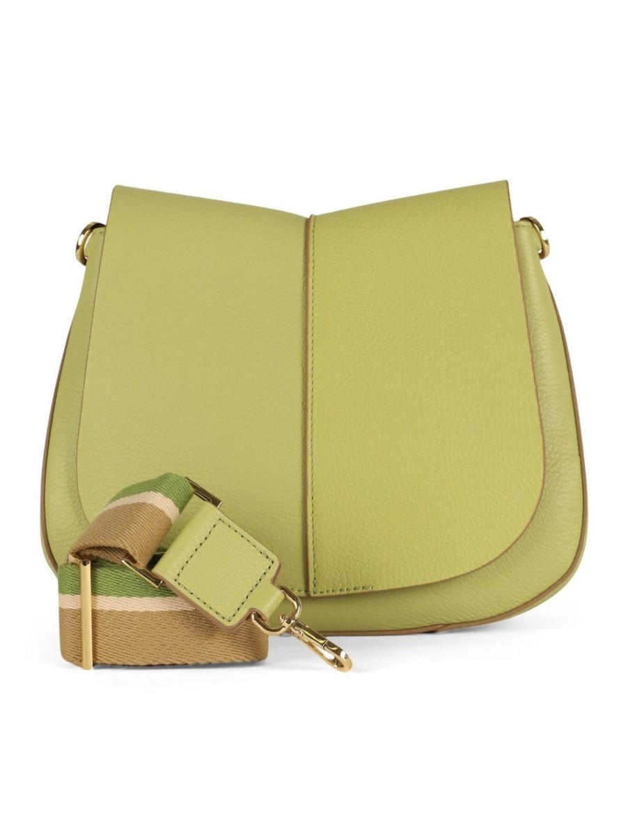 Donna GIANNI CHIARINI | Borsa A Tracolla Helena Round Small In Pelle Grana Dollaro Verde Chiaro