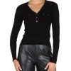 Donna GUESS | Maglia Collo A V In Misto Viscosa Con Taschini Decorativi Nero