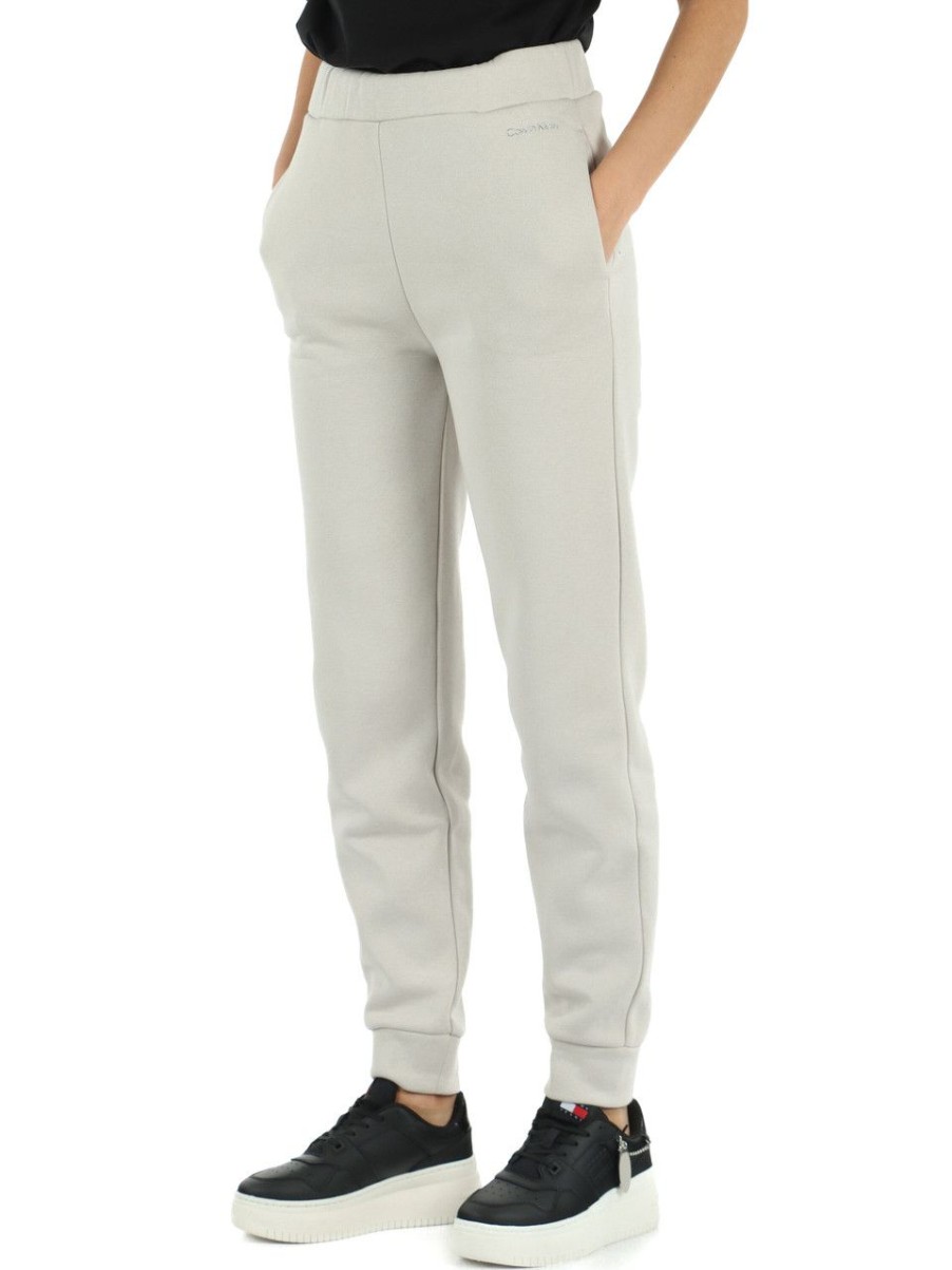 Donna CALVIN KLEIN | Pantalone Sportivo Felpato Con Scritta Logo Grigio