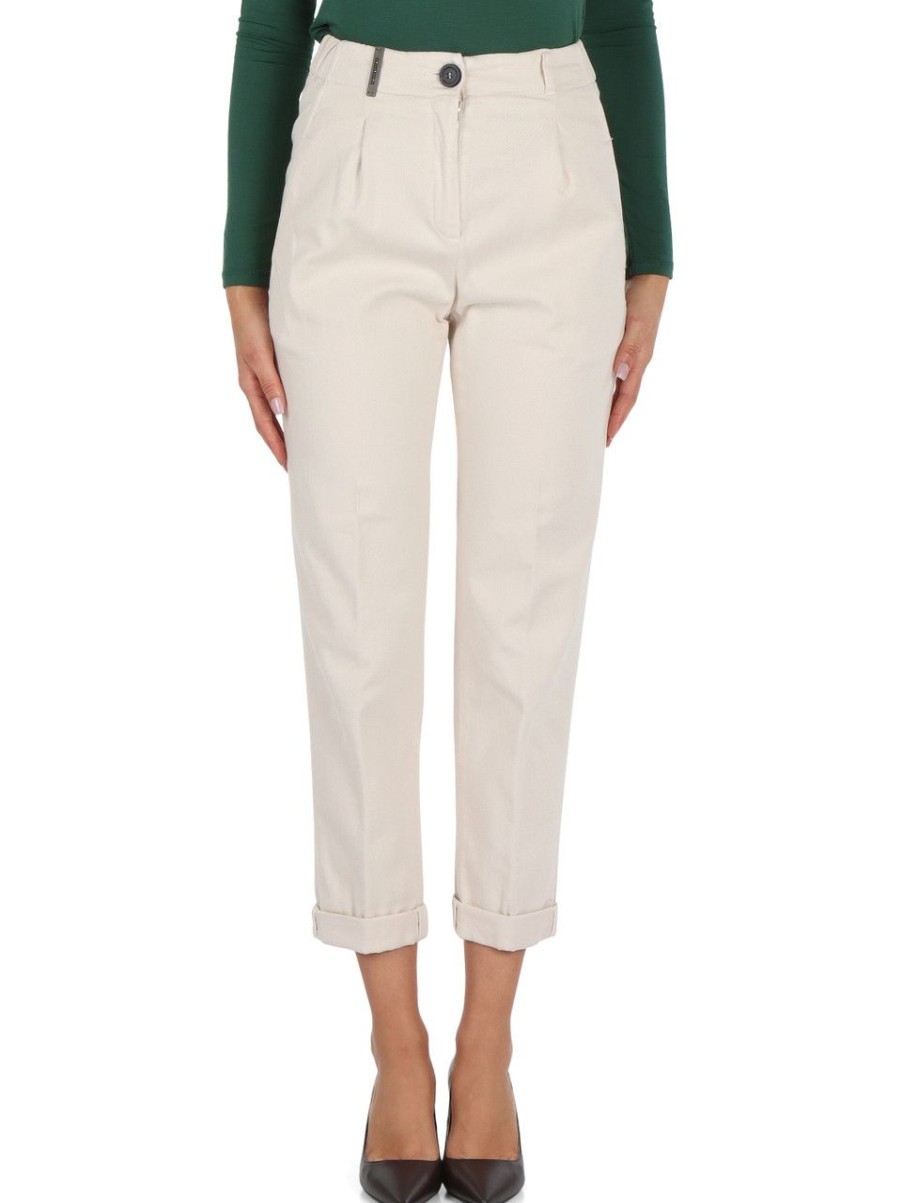 Donna PESERICO | Pantalone In Cotone Stretch Con Pinces Beige