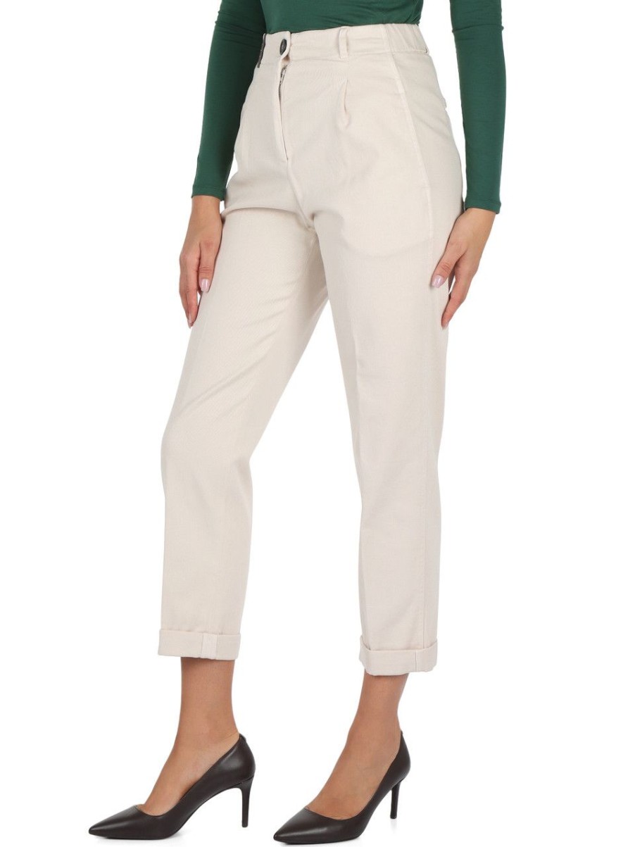 Donna PESERICO | Pantalone In Cotone Stretch Con Pinces Beige