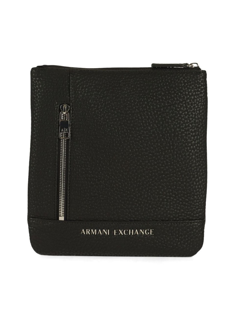 Uomo ARMANI EXCHANGE | Borsa A Tracolla Flat Con Scritta Logo Nero