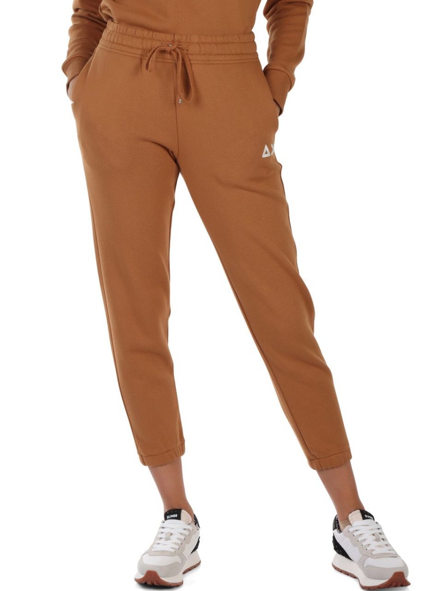 Donna SUN68 | Pantalone Sportivo Felpato Con Ricamo Logo Marrone Chiaro