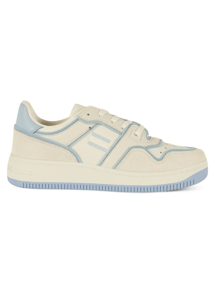 Donna TOMMY JEANS | Sneakers In Pelle Ed Ecopelle Retro Basket Foam Edge Celeste