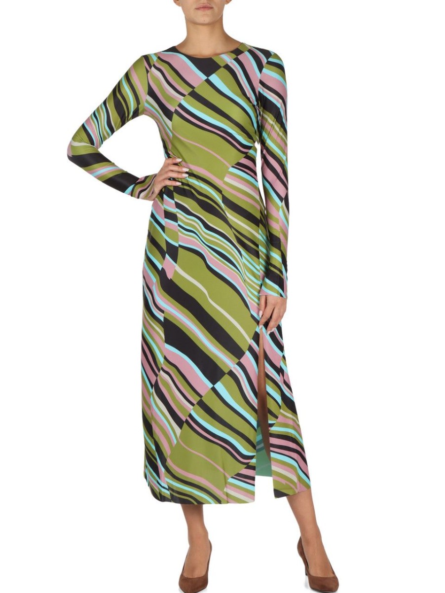 Donna MALìPARMI | Abito Midi Con Spacco Lyrical Stripe Verde