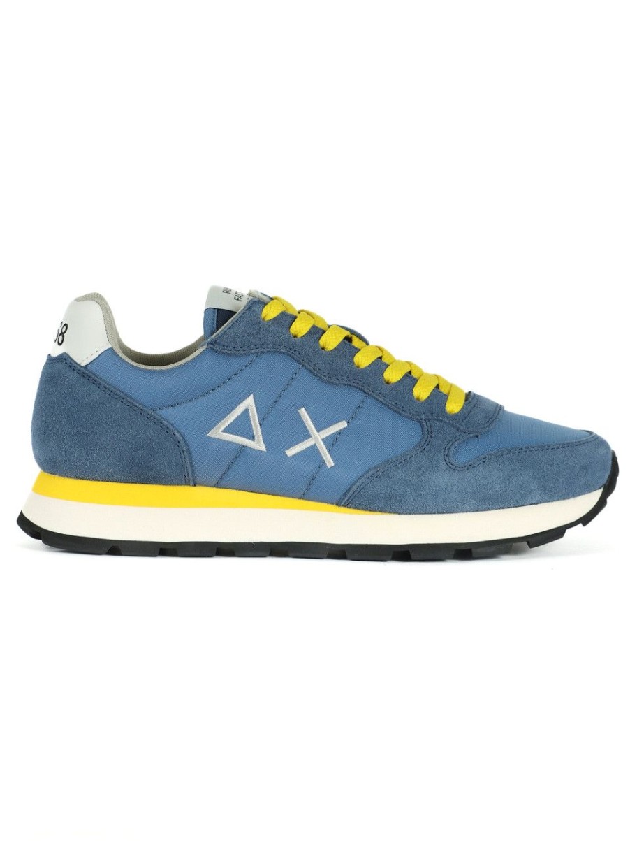 Uomo SUN68 | Sneakers In Pelle E Tessuto Tom Solid Blu Chiaro