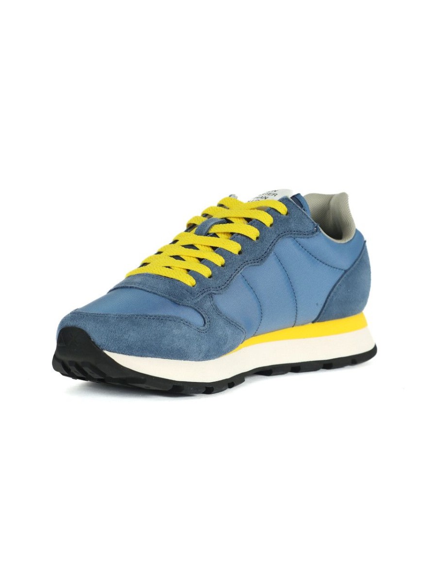 Uomo SUN68 | Sneakers In Pelle E Tessuto Tom Solid Blu Chiaro