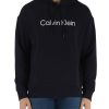 Uomo CALVIN KLEIN | Felpa In Cotone Garzato Con Cappuccio E Scritta Logo Blu Scuro