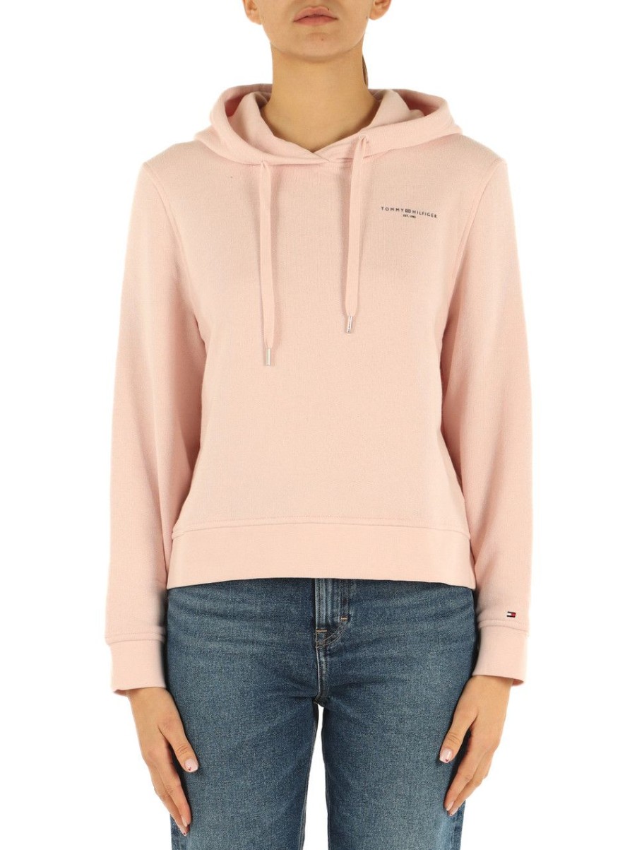 Donna TOMMY HILFIGER | Felpa Con Cappuccio In Misto Cotone Garzato Rosa