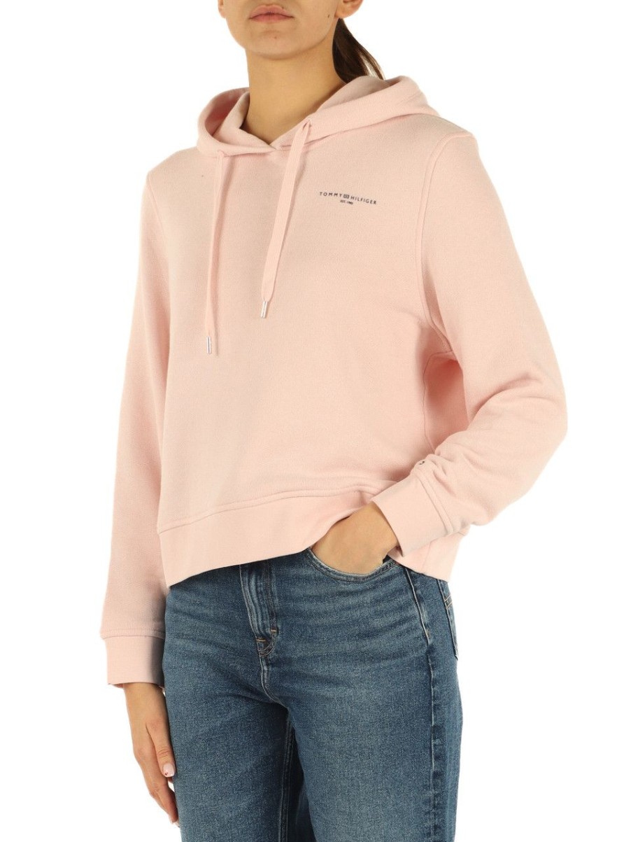 Donna TOMMY HILFIGER | Felpa Con Cappuccio In Misto Cotone Garzato Rosa