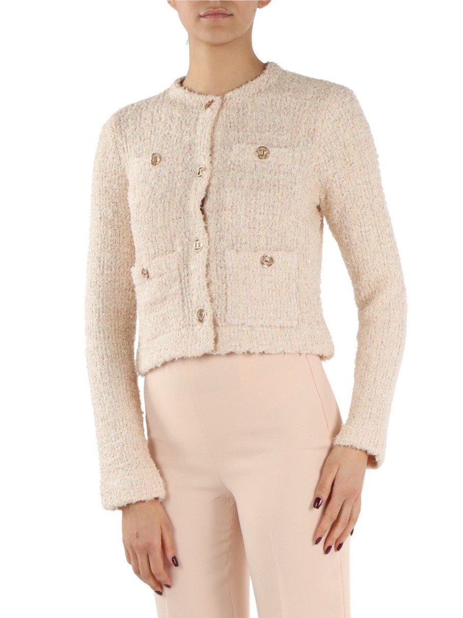 Donna TWINSET | Giacca In Maglia Boucle Con Micro Paillettes Rosa