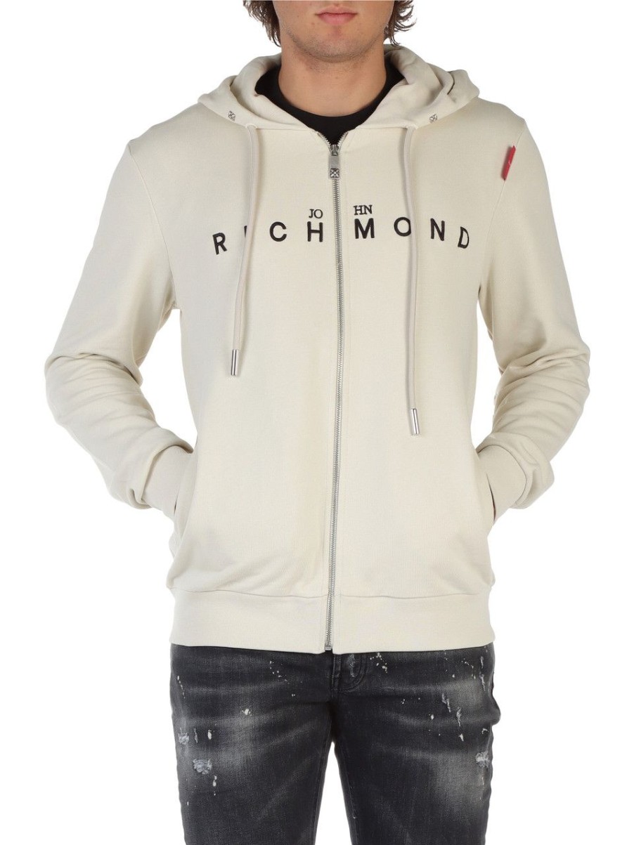 Uomo RICHMOND | Felpa Regular Fit Con Zip E Cappuccio In Cotone Beige