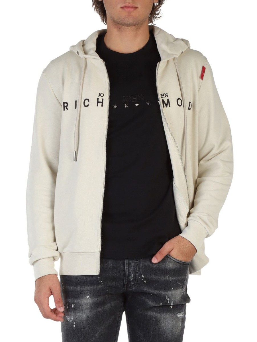 Uomo RICHMOND | Felpa Regular Fit Con Zip E Cappuccio In Cotone Beige