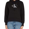 Donna CALVIN KLEIN JEANS | Felpa In Misto Cotone Con Cappuccio E Ricamo Logo Nero