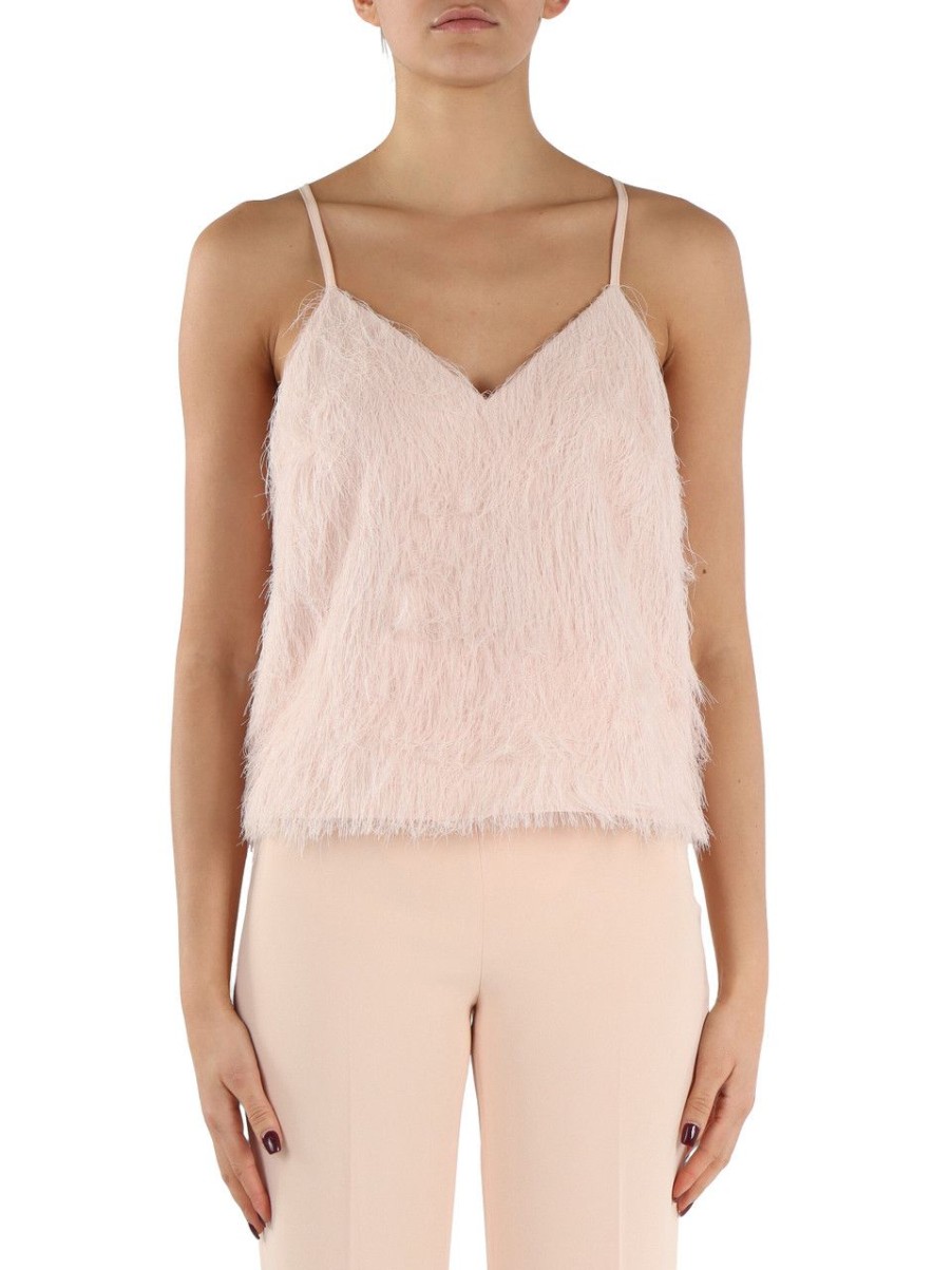 Donna TWINSET | Top Svasato Effetto Piume Rosa