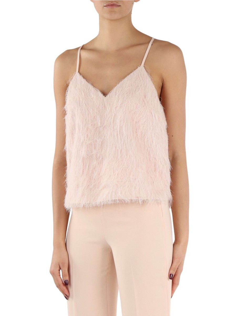 Donna TWINSET | Top Svasato Effetto Piume Rosa