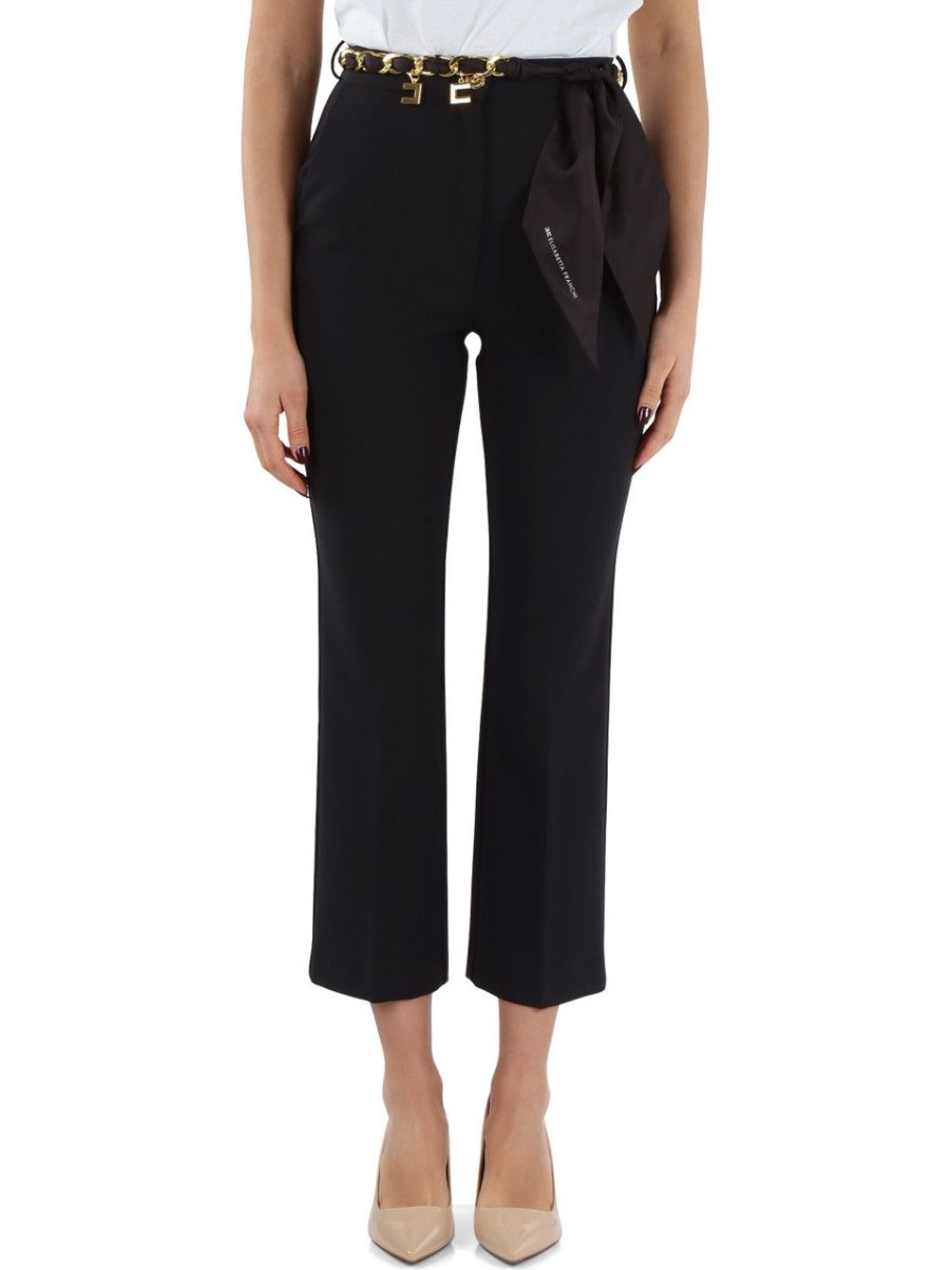 Donna ELISABETTA FRANCHI | Pantalone In Doppio Crepe Stretch Con Cintura Rimovibile Nero