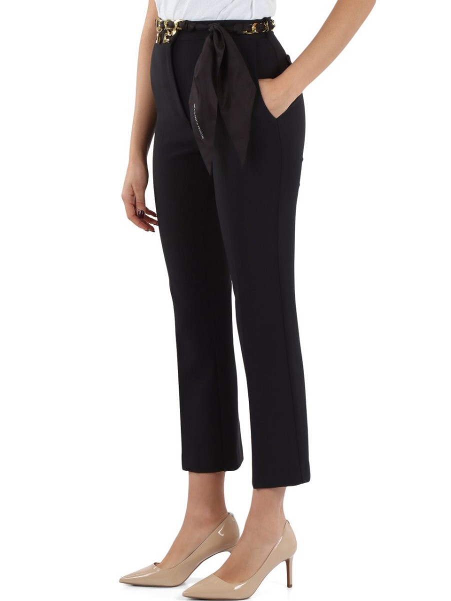 Donna ELISABETTA FRANCHI | Pantalone In Doppio Crepe Stretch Con Cintura Rimovibile Nero