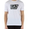 Uomo EA7 | T-Shirt In Cotone Con Stampa Logo Frontale Bianco