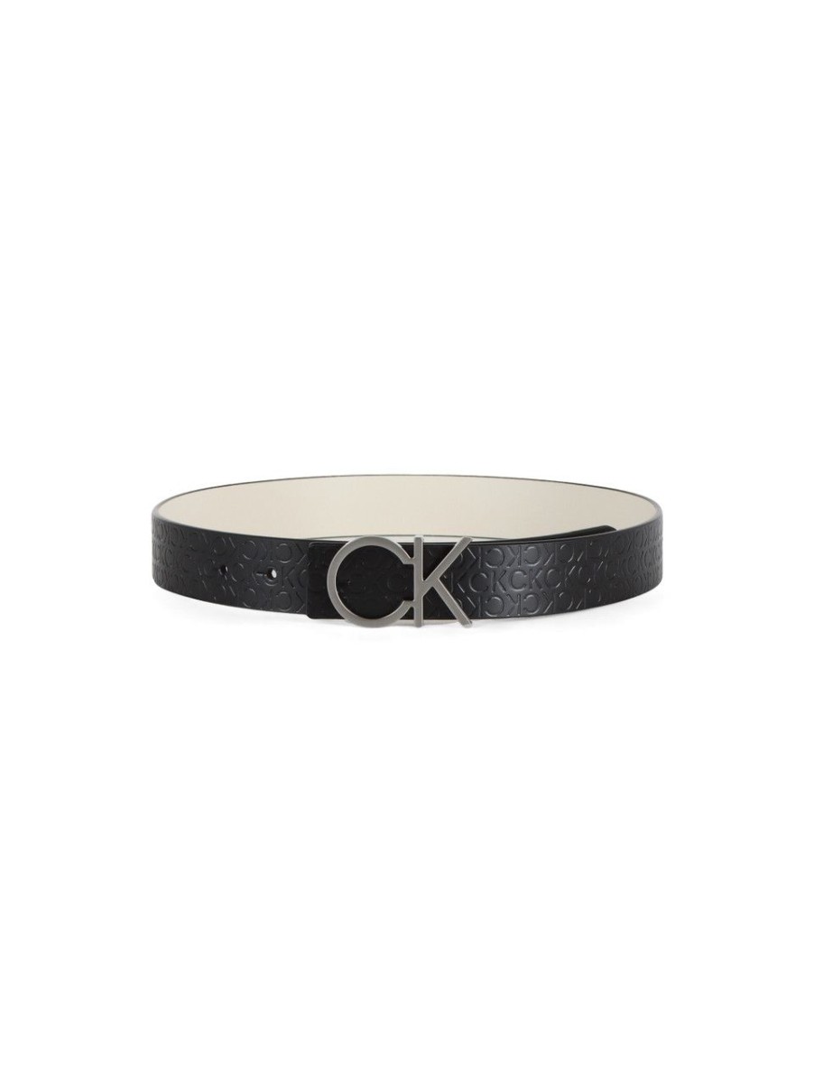 Donna CALVIN KLEIN JEANS | Cintura In Pelle Reversibile Con Fibbia Logo Nero