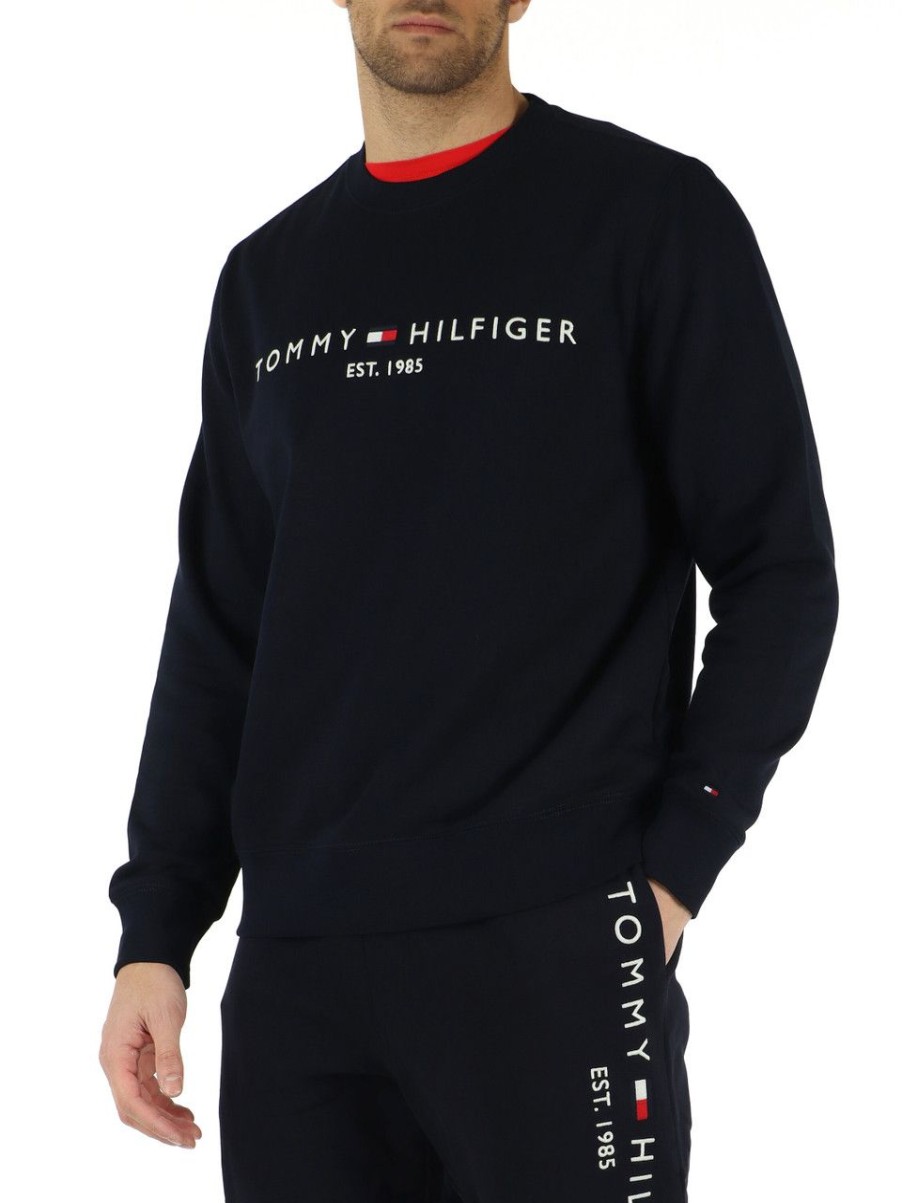 Uomo TOMMY HILFIGER | Felpa Girocollo In Misto Cotone Blu Scuro