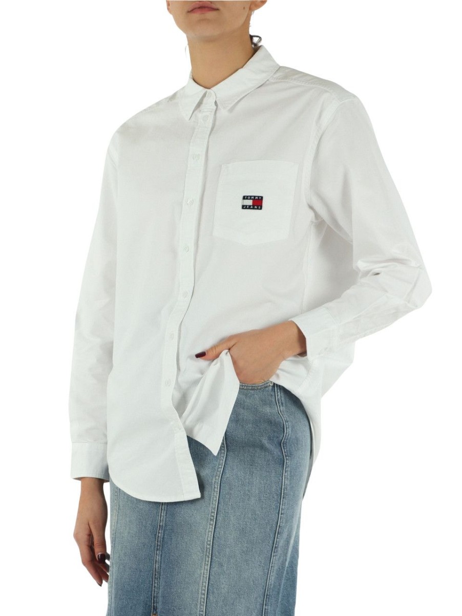 Donna TOMMY JEANS | Camicia In Cotone Boyfriend Fit Bianco