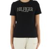 Donna TOMMY HILFIGER | T-Shirt In Cotone Con Scritta Logo Frontale Nero