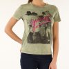 Donna GUESS | T-Shirt In Cotone Effetto Vintage Con Scritta Logo Verde