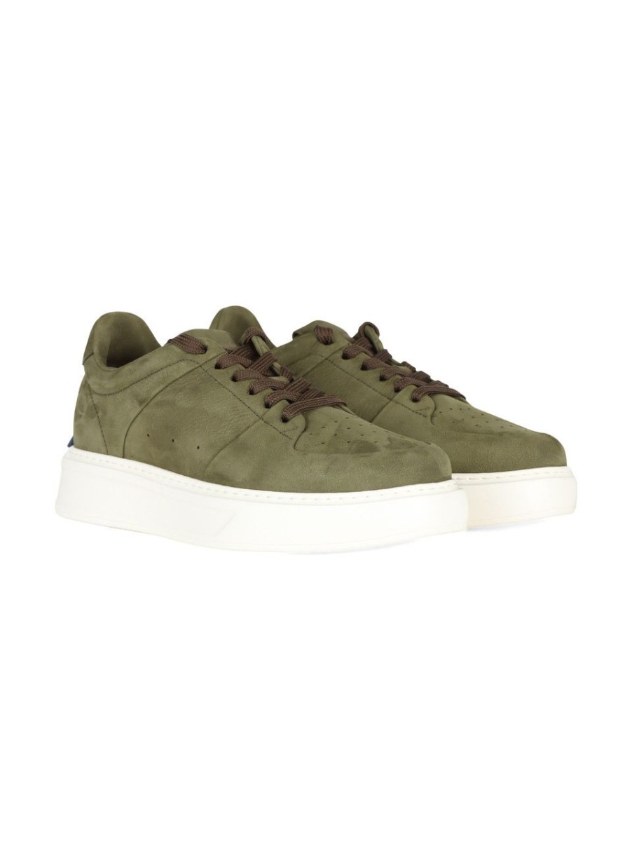 Uomo BARRACUDA | Sneakers In Nabuk Con Scritta Logo Verde