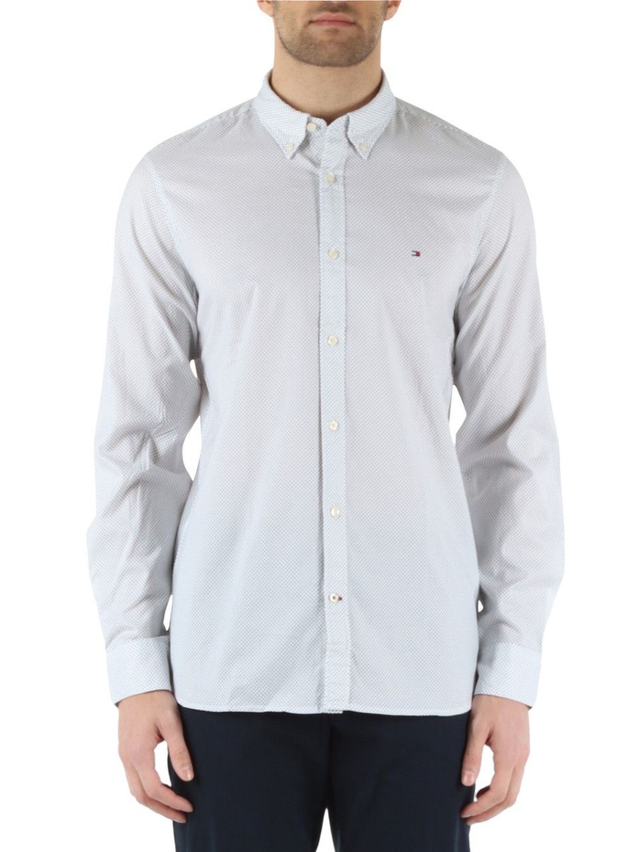 Uomo TOMMY HILFIGER | Camicia Thflex Slim Fit In Cotone Bianco