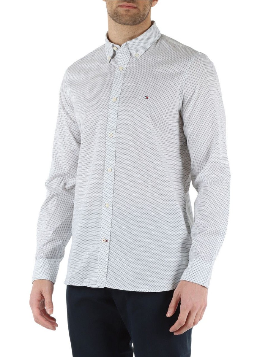 Uomo TOMMY HILFIGER | Camicia Thflex Slim Fit In Cotone Bianco