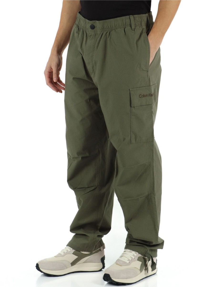 Uomo CALVIN KLEIN JEANS | Pantalone Cargo In Cotone Stretch Verde Militare