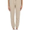 Donna PINKO | Pantalone Sportivo In Cotone Garzato Carico Con Ricamo Logo Beige