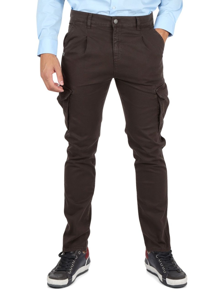 Uomo DANIELE ALESSANDRINI | Grey: Pantalone Cargo In Cotone Stretch Marrone