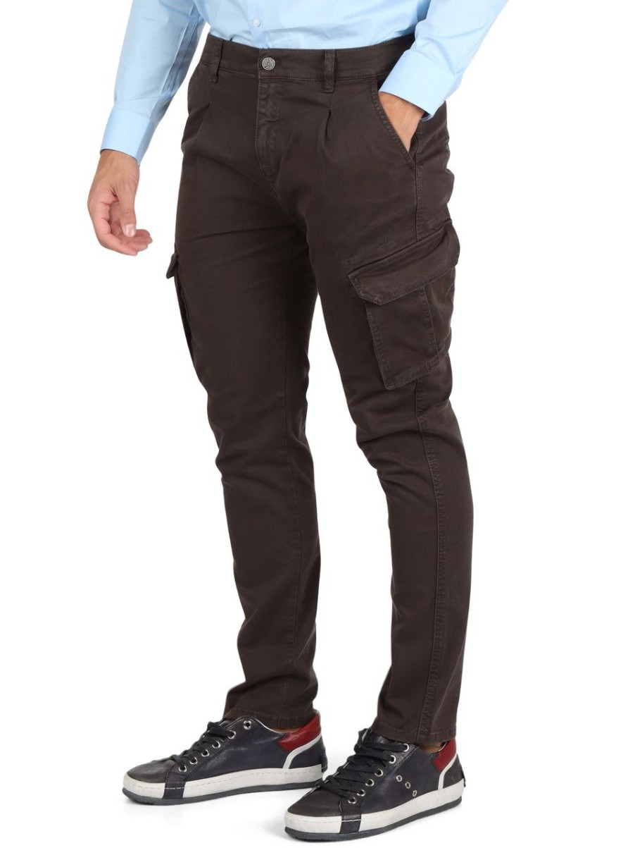 Uomo DANIELE ALESSANDRINI | Grey: Pantalone Cargo In Cotone Stretch Marrone