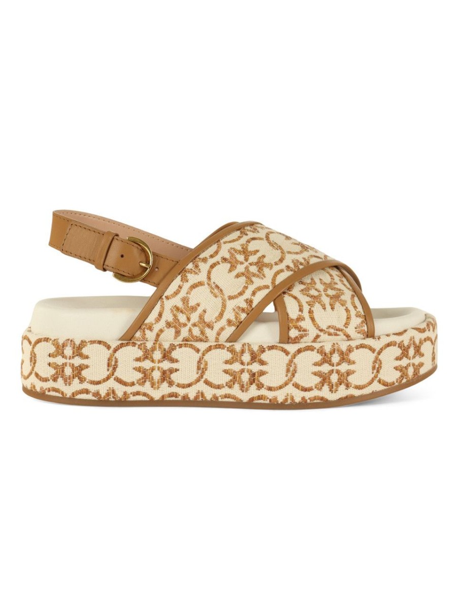 Donna PINKO | Sandali Platform In Canvas Flores 07 Cuoio