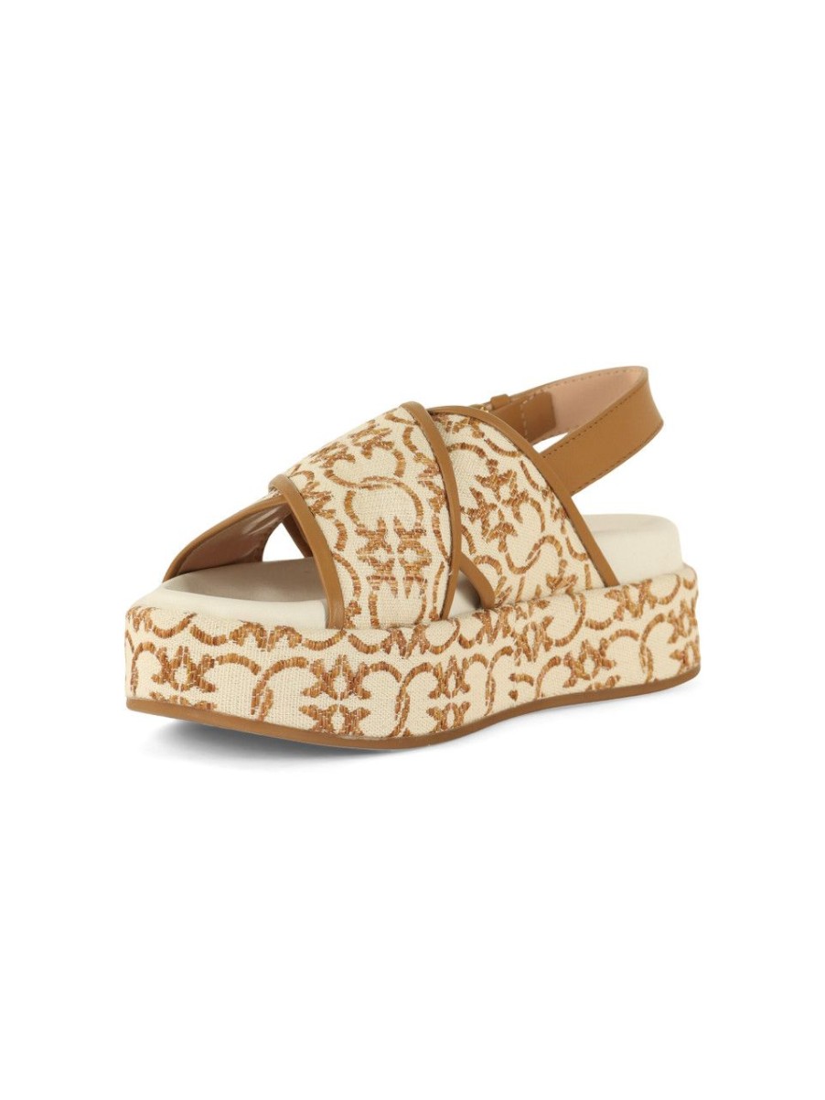 Donna PINKO | Sandali Platform In Canvas Flores 07 Cuoio