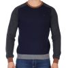 Uomo FRED MELLO | Maglia Girocollo In Misto Lana Con Inserti A Contrasto Blu Scuro