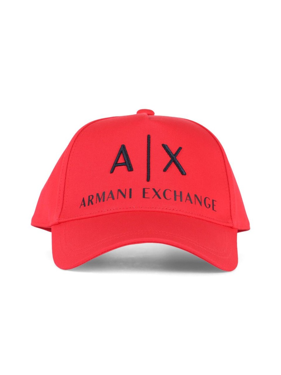 Uomo ARMANI EXCHANGE | Cappello In Cotone Con Scritta Logo A Rilievo Rosso