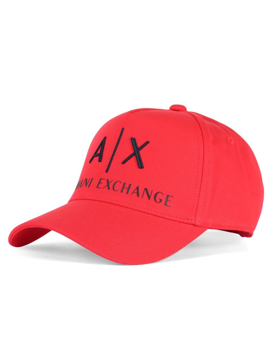 Uomo ARMANI EXCHANGE | Cappello In Cotone Con Scritta Logo A Rilievo Rosso