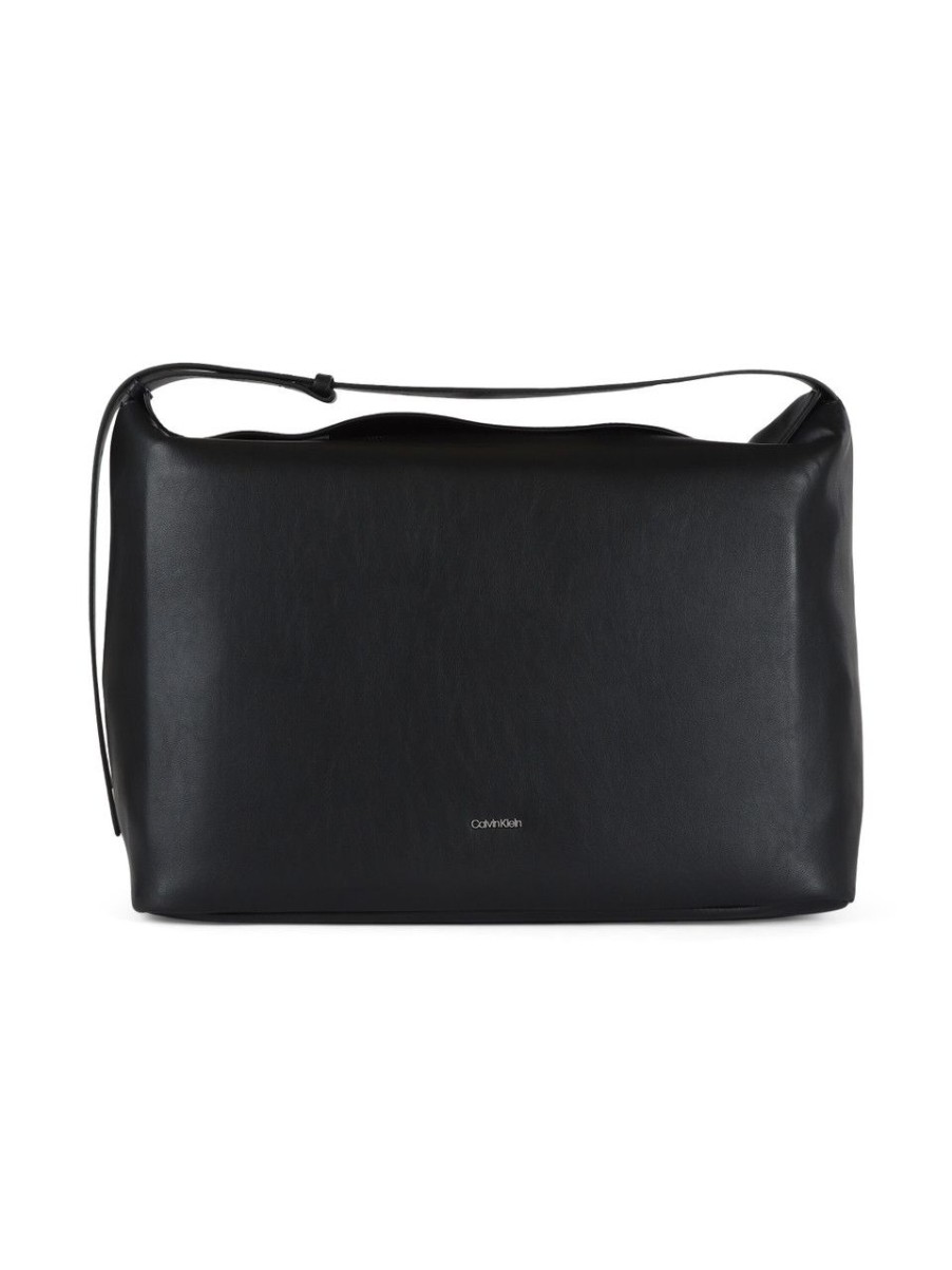 Donna CALVIN KLEIN | Borsa A Spalla Grande Con Placca Logo Frontale Nero