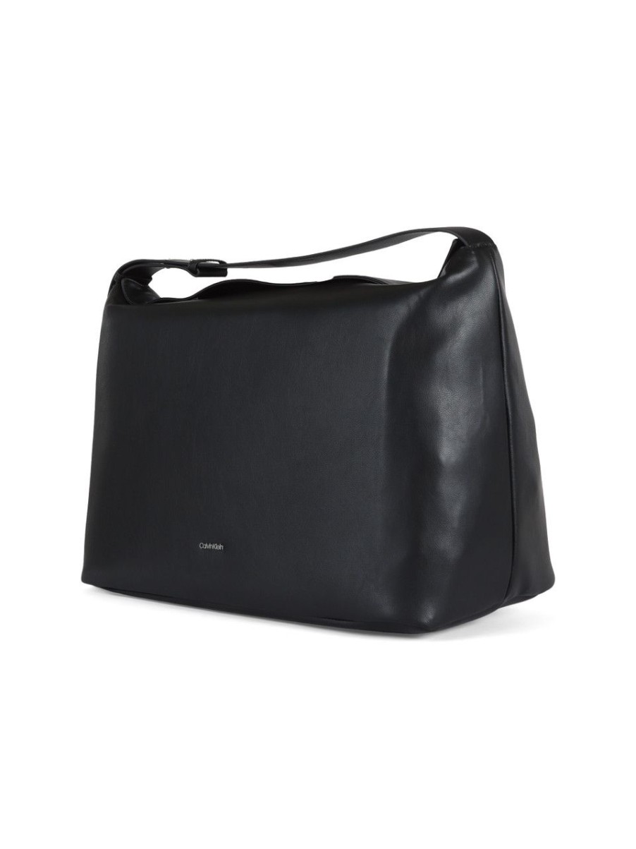 Donna CALVIN KLEIN | Borsa A Spalla Grande Con Placca Logo Frontale Nero